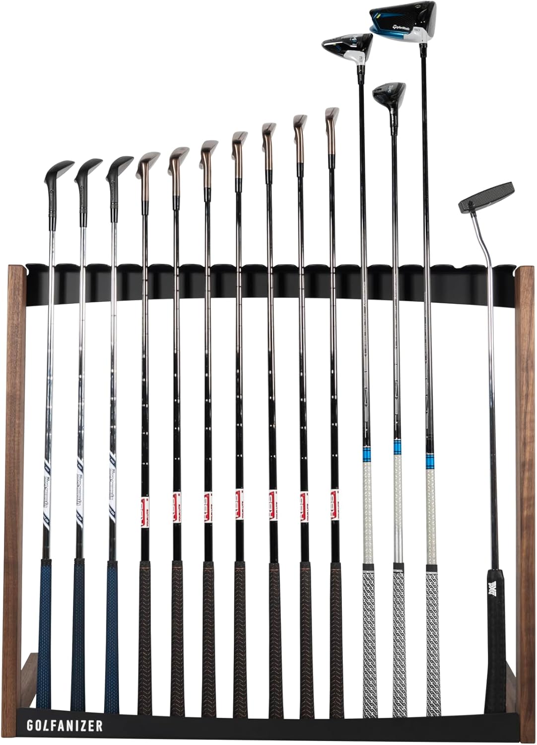 Golfanizer in NUSSBAUM schwarz - Der Design Golfschlägerständer | Made in Germany